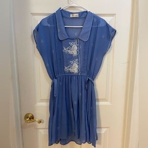 Blue embroidered vintage reproduction dress